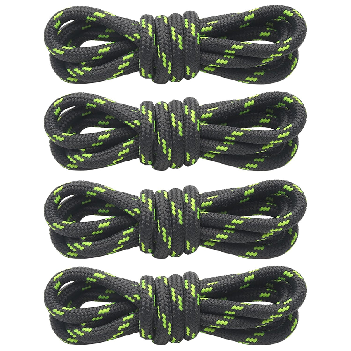 Kueimovi 4 Pairs Round Work Boot Laces, Heavy Duty Round Shoelaces for Trainers Shoes, Walking Boots, Hiking Boots and Safety Boots, Thick Replacement Boot Shoelaces, Black/Green, 47 inches (120cm)