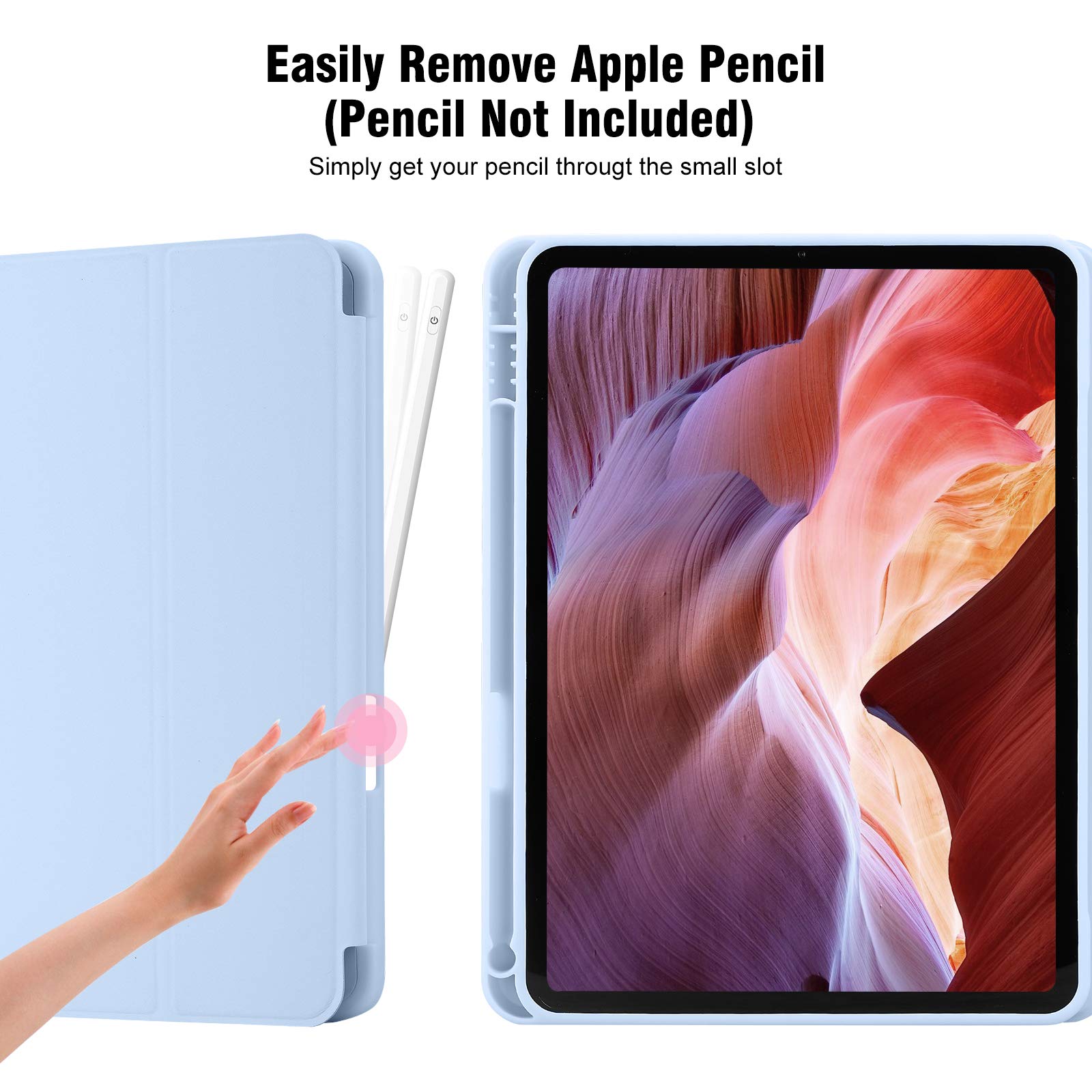 iPad 10th Generation Case 2022 with Pencil Holder iPad 10.9 Inch Case 2022, Soft TPU Back 10th Gen Cover iPad Protective Smart Trifold Stand Case for iPad 10 Generation, Auto Wake/Sleep, Sky Blue