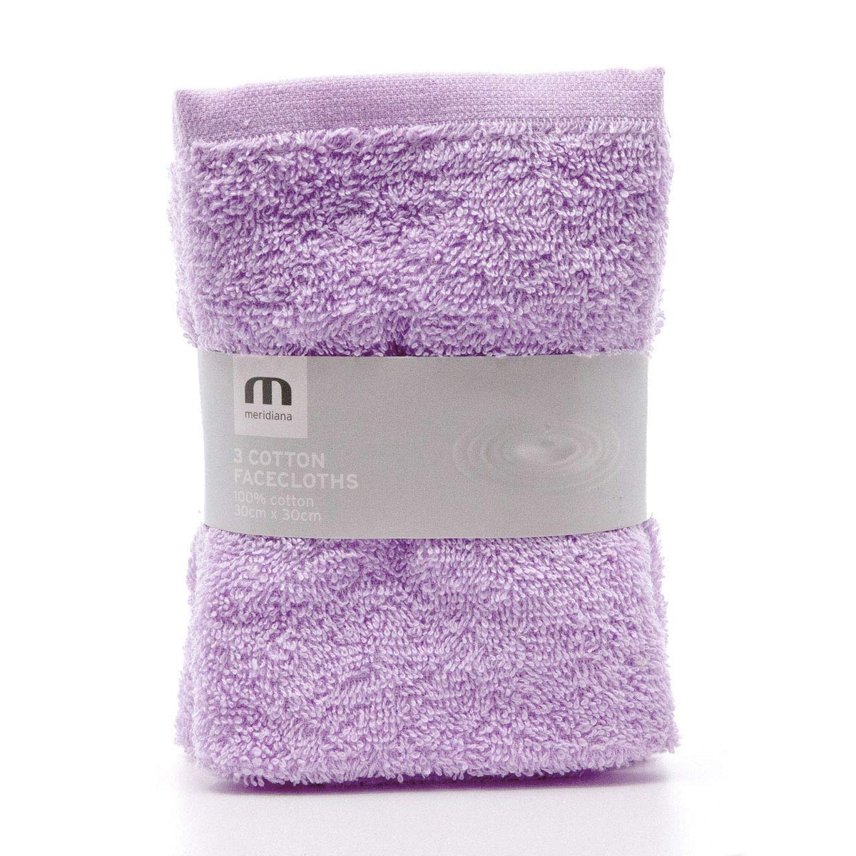 Meridiana Super Soft 100% Cotton Family Washcloths. Machine Washable. Lavender. 3 Pack. 30cm x 30cm