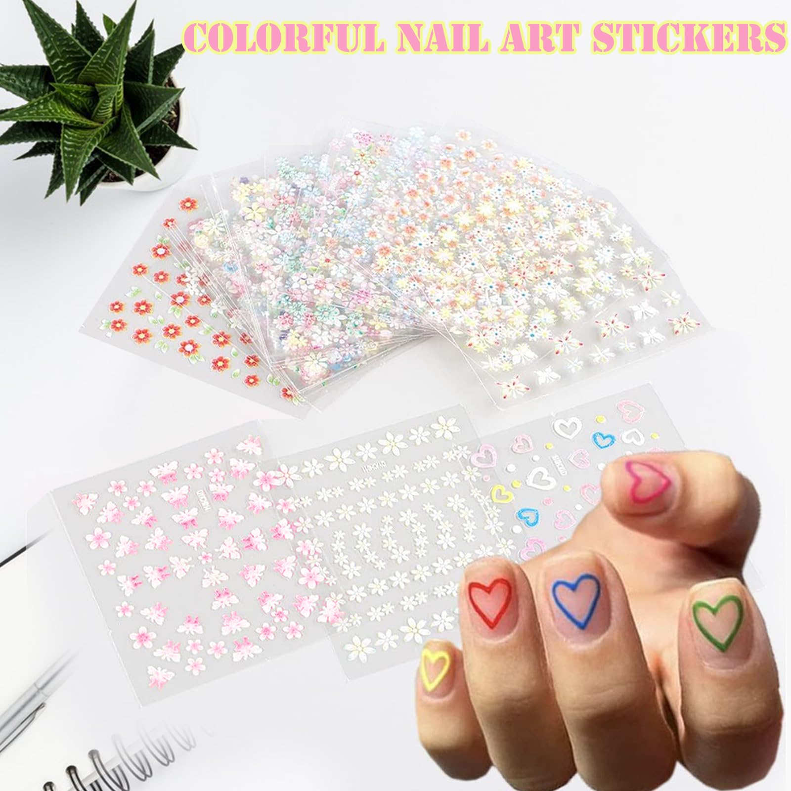 Fychuo Nail Stickers for Nail Art Self Adhesive Nail Charms 30Pcs Colorful Flower Stickers Gel Nail Decals DIY Nail Tips Girls Stick On Nails for Women Butterfly Decoration Nail Supplies