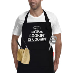 APRONPANDA Cooking Aprons for Men with Pockets, Adjustable Apron for Home Kitchen, BBQ Grilling, Cooking Gifts for Men Chef, Christmas Gifts for Men, Dad, Husband, Grandad Birthday Gifts