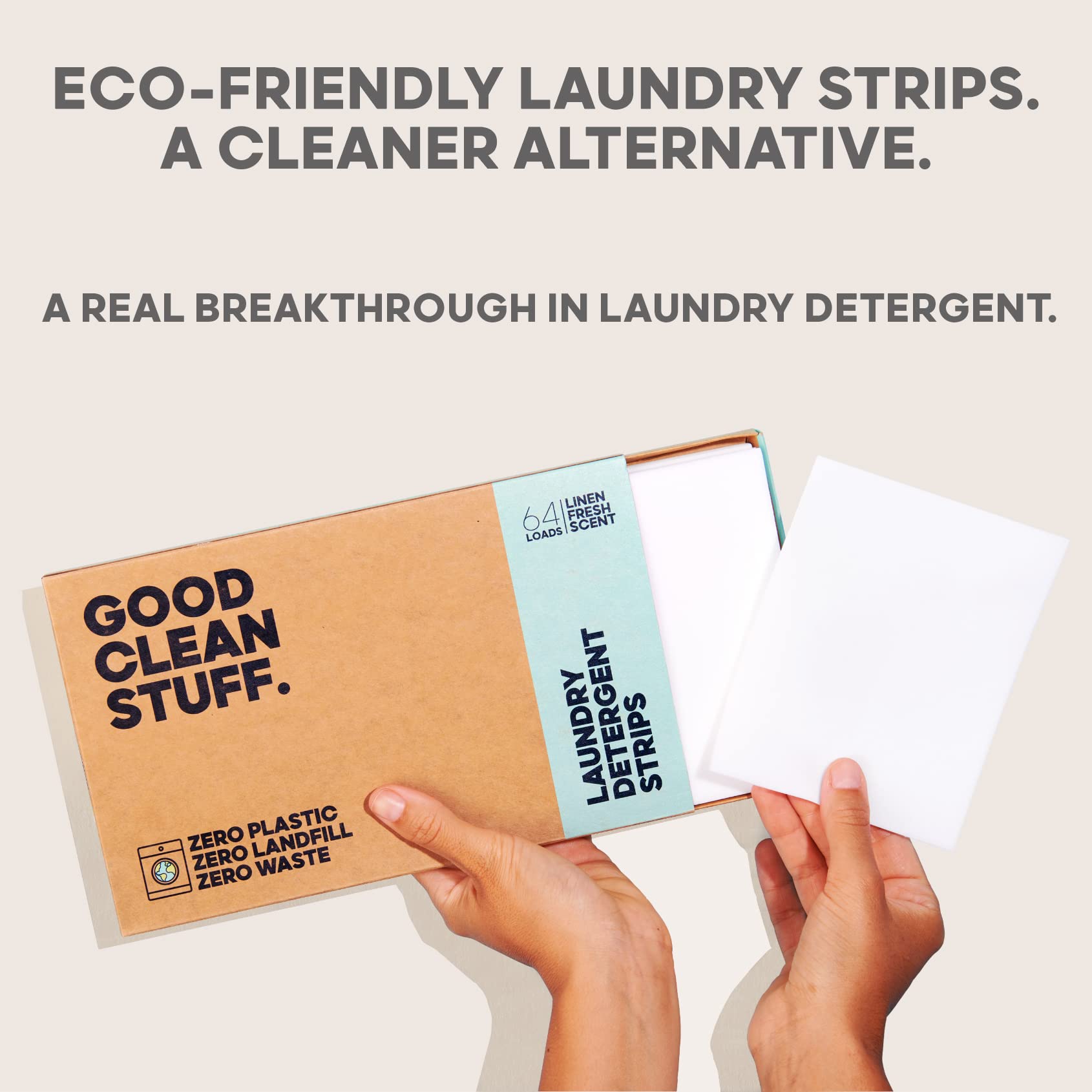 Good Clean Stuff Laundry Detergent Strips Sheets 64 loads Eco Ultra-Concentrated Non-Bio Linen Fresh Scent for Machine and Hand Washing