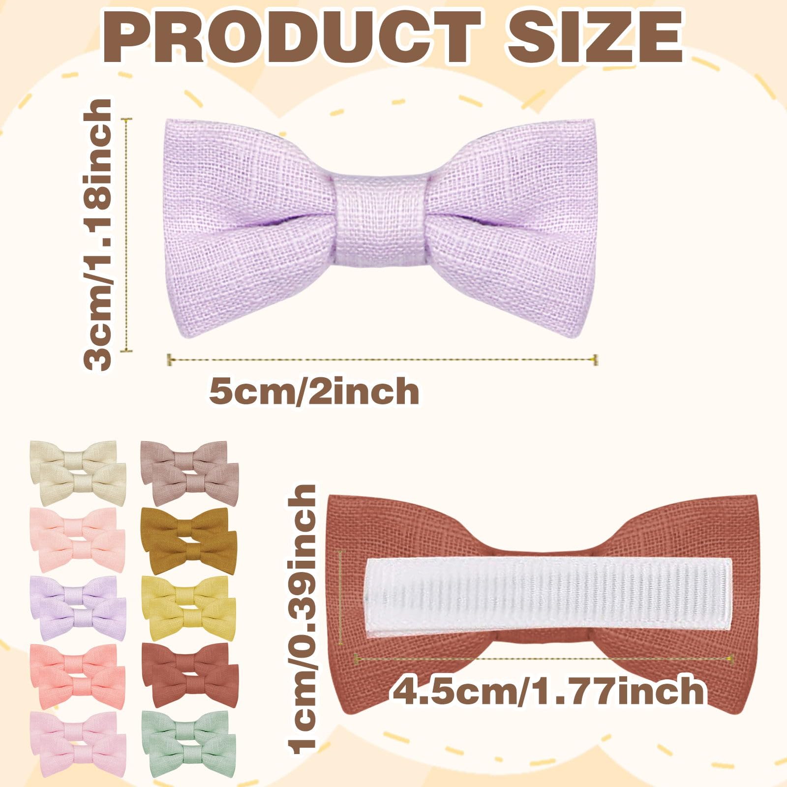 20Pcs Baby Hair Clips, Baby Hair Bows, Handmade Fully Lined Baby Girl Bows, Anti-Skid Crocodile Hair Clips, Cotton Linen Hair Bows for Girls Toddler & Kids, Bow Hair Accessories 10 Colors in Pairs