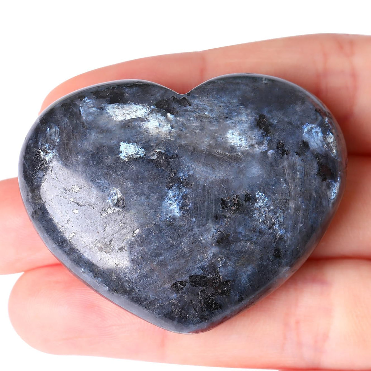 XIANNVXI 45mm 1.8 inches Grey Labradorite Crystal Heart Stone Natural Crystal Gemstone Polished Love Puff Palm Massage Stone Reiki Crystal