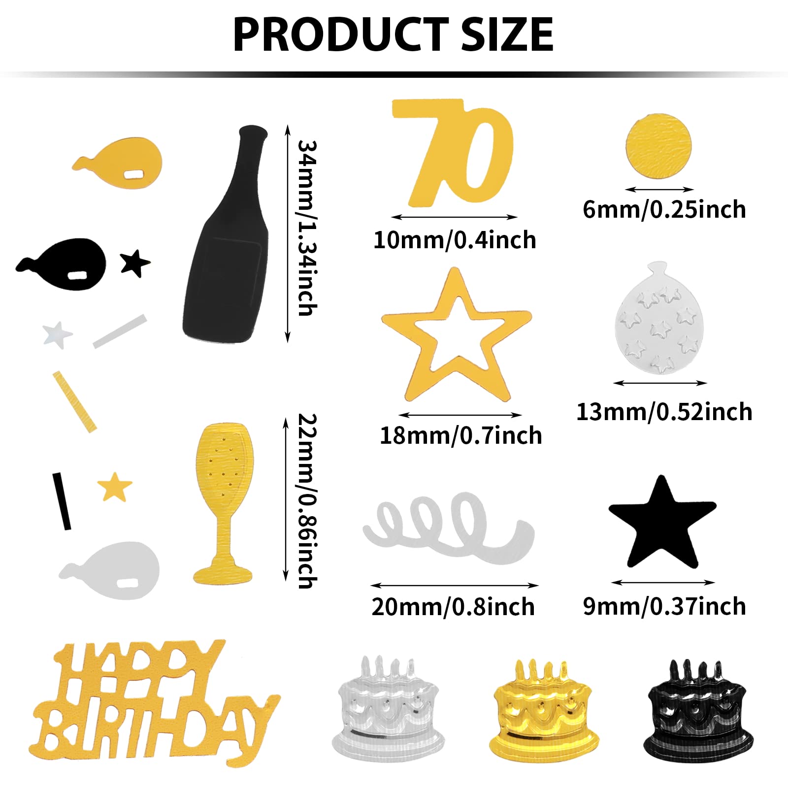 3000 Pieces Birthday Confetti Number 70 Glitter Confetti Birthday Cake Confetti Table Confetti Black Gold and Silver Party Decorations Supplies for Birthday, Anniversary (70th Style)