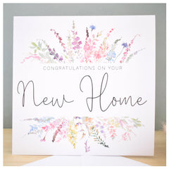 New Home Card   Congratulations New Homeowners Card   Rainbow Spring Summer Florals   Card for Friend sister Mum Colleague Neighbour   148mm Square Modern Greeting Card