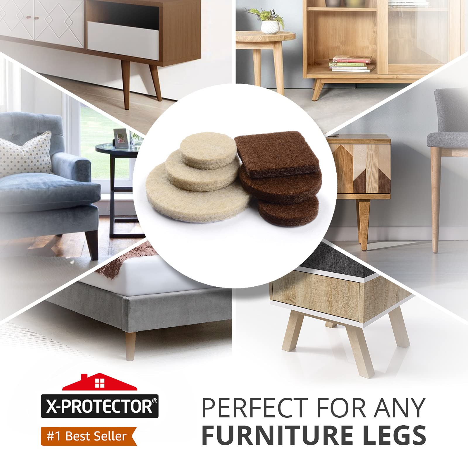 X-PROTECTOR Premium Two Colors Pack Furniture Pads 133 Piece! Felt Pads Furniture Feet Brown 106 and Beige 27 Various Sizes - Best Wood Floor Protectors. Protect Hardwood & Laminate Flooring