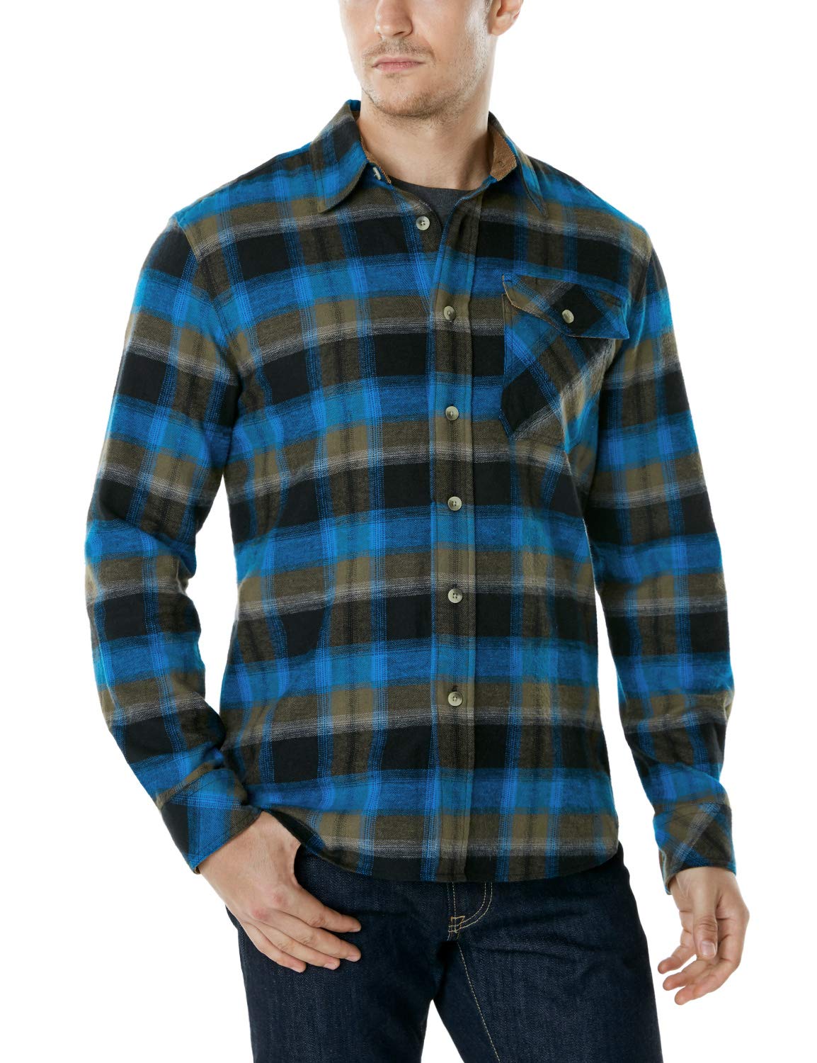 CQR Men's All Cotton Flannel Shirt, Long Sleeve Casual Button Up Plaid Shirt, Brushed Soft Outdoor Shirts, Plaid Flannel River, XL