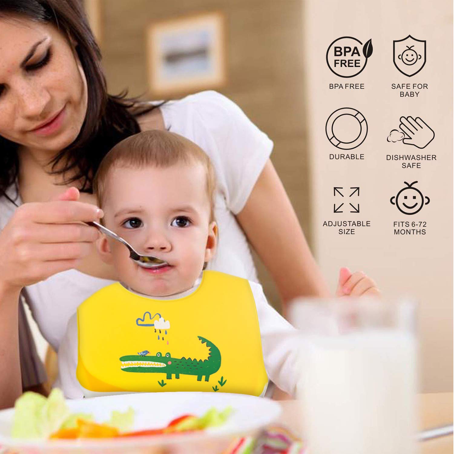 ZYUPHY Silicone Bibs for Babies, 3 PCS Baby Weaning Bibs Waterproof Baby Feeding Bibs with Wide Food Catcher Pocket BPA Free Soft Adjustable for Toddlers Girls and Boys