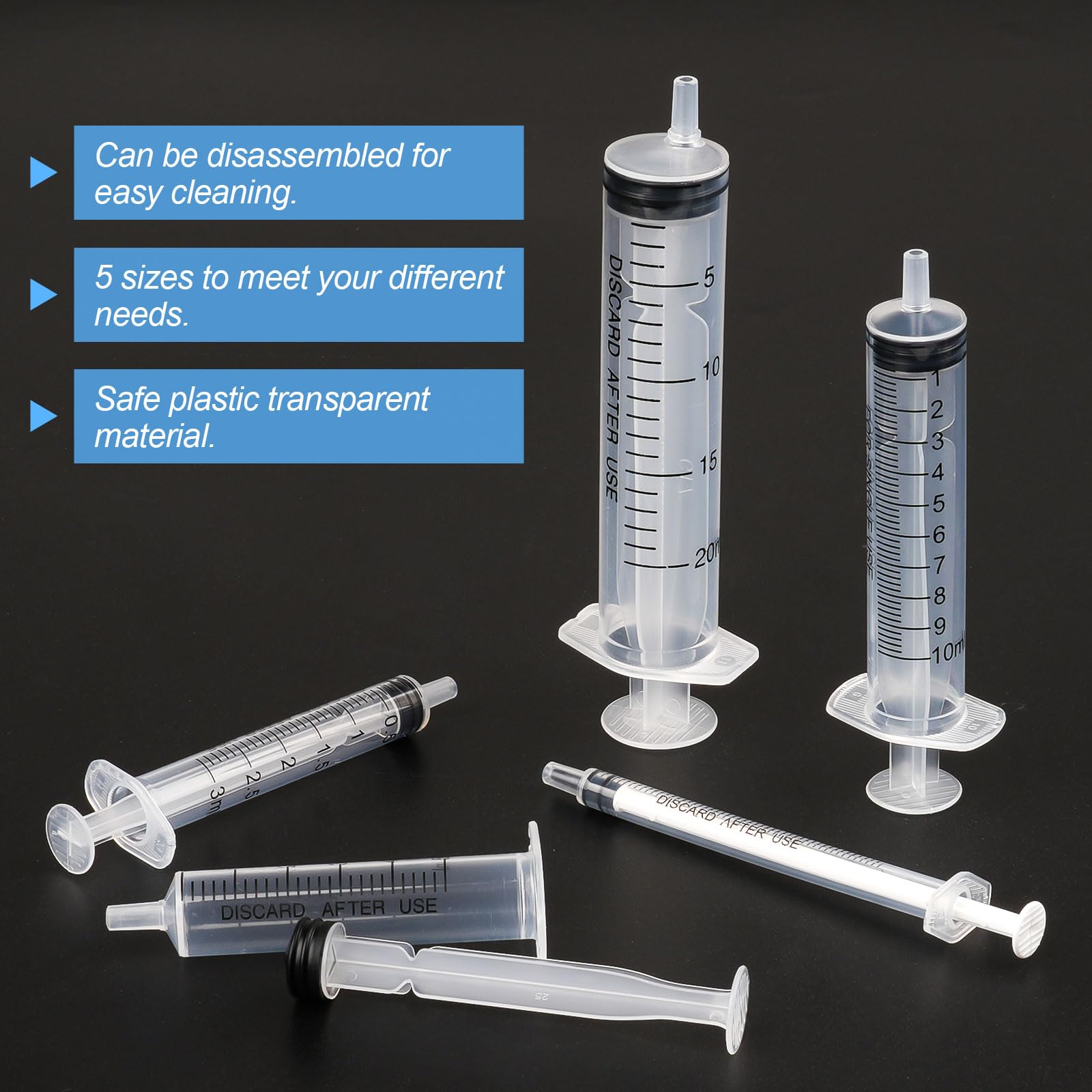 Syringe Set, 1ml 3ml 5ml 10ml 20ml Plastic Syringe, Feeding Syringe for Pets, Liquid Measuring Syringe Tools, Syringe for Labs, Animal Feeding, Dispensing, Watering (No Needle, 5 PCS)