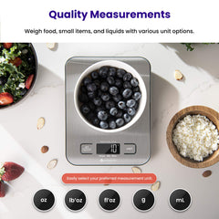 Etekcity Digital Kitchen Scales, Premium Stainless Steel Food Scales, Professional Food Weighing Scales with LCD Display, Incredible Precision up to 1 g (5 kg Maximum Weight), Silver