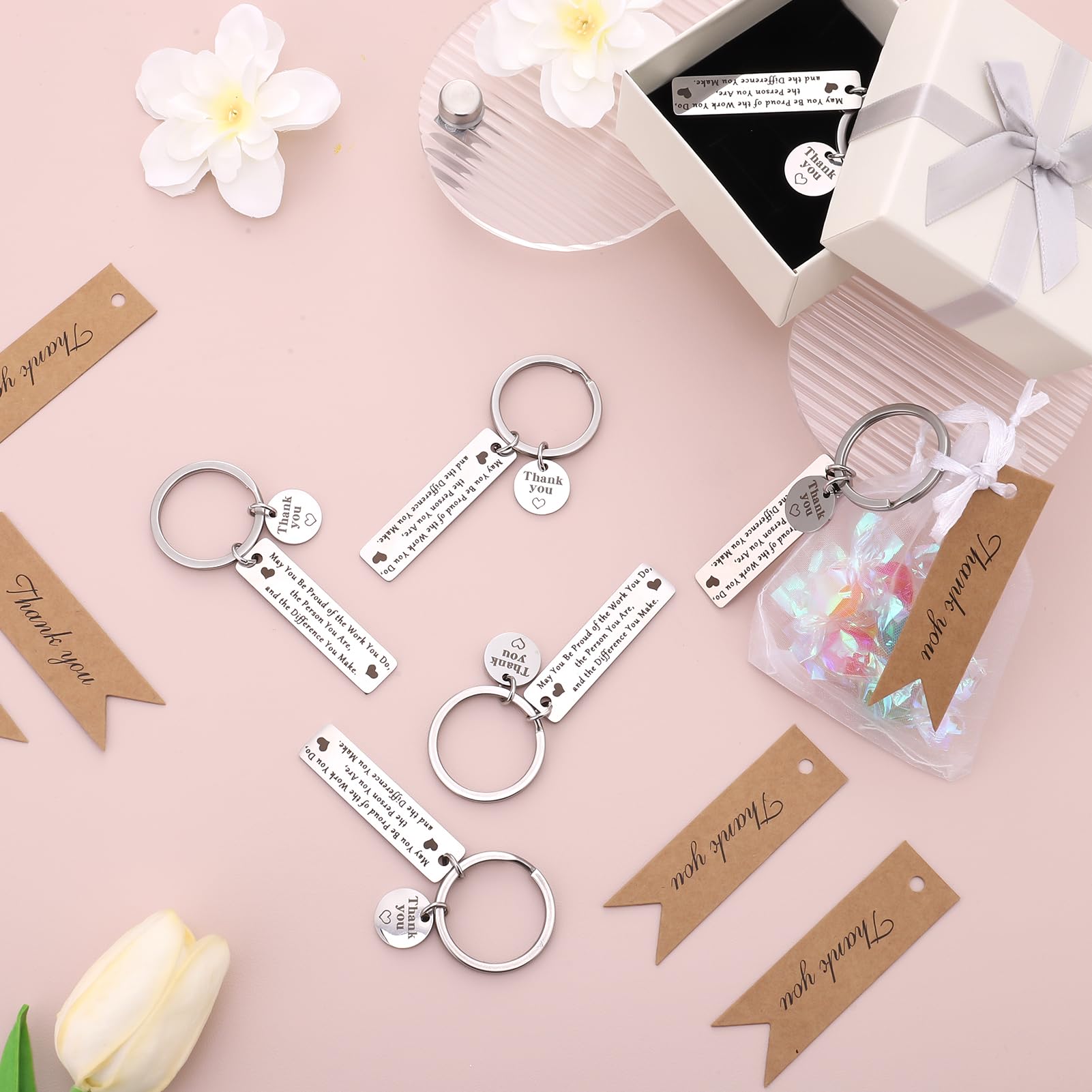 Zuimei 36 Pcs Thank You Keychain Gifts,Thank You Keyring Inspirational Keychain Appreciation Gifts Leaving Gifts with Thank You Card Organza Bags for Colleague Employee Teacher Nurse