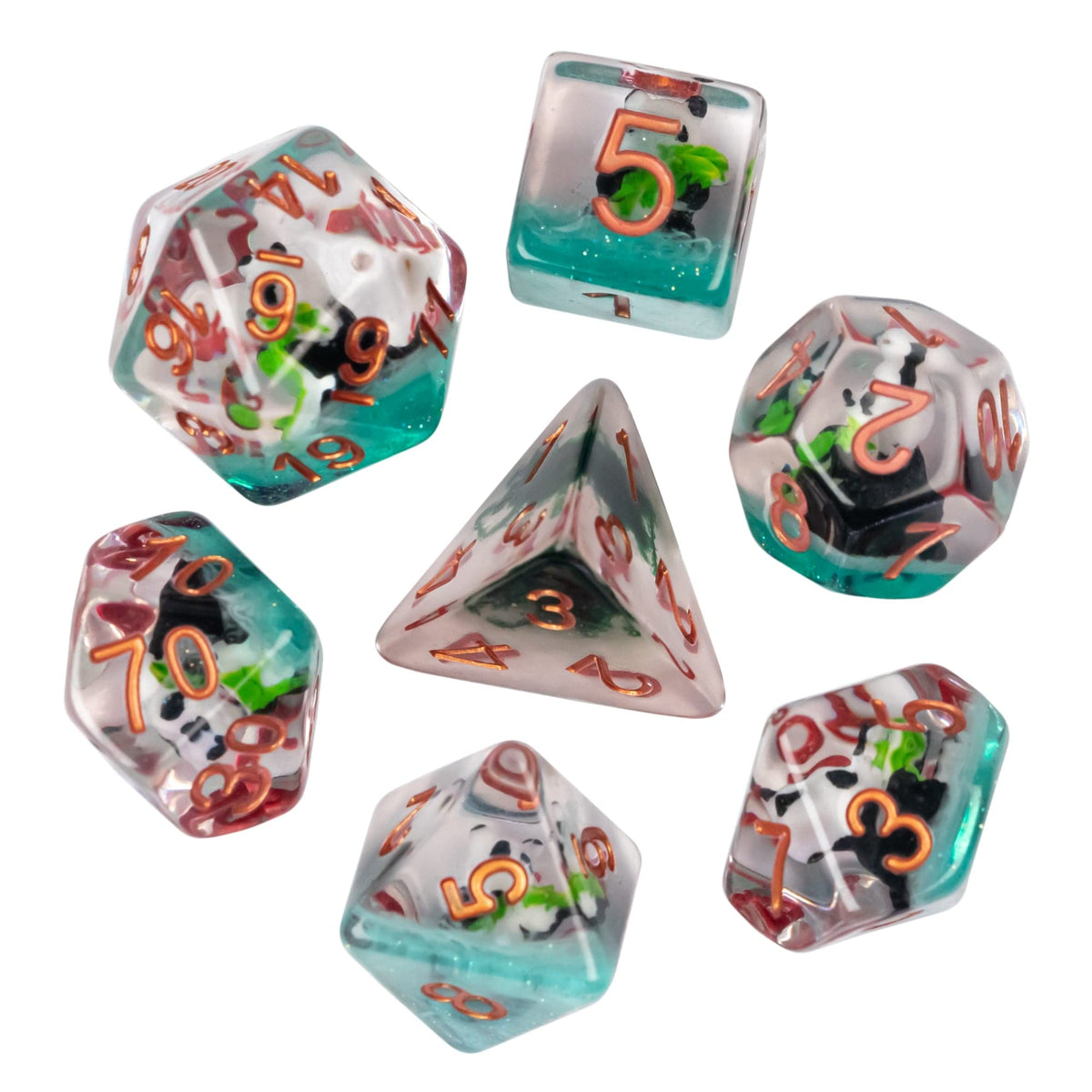 cusdie 7-Die DND Dice, Polyhedral Dice Set Filled with Animal, for Role Playing Game Dungeons and Dragons D&D Dice (Panda w/Bamboo)