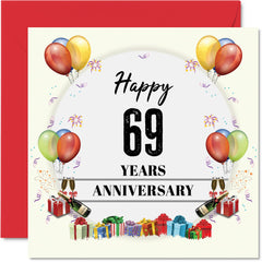 69th Anniversary Card for Husband Wife - Anniversary Party - Happy 69th Wedding Anniversary Card for Partner, 145mm x 145mm Greeting Cards for Sixty-Ninth Anniversaries
