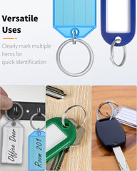 Uniclife Key Tags 5 cm Plastic Key Chain Tags Set with Blank Paper Labels Transparent Windows and Split Rings Colorful Soft Flexible & Sturdy Item Identifiers, 30 Pack