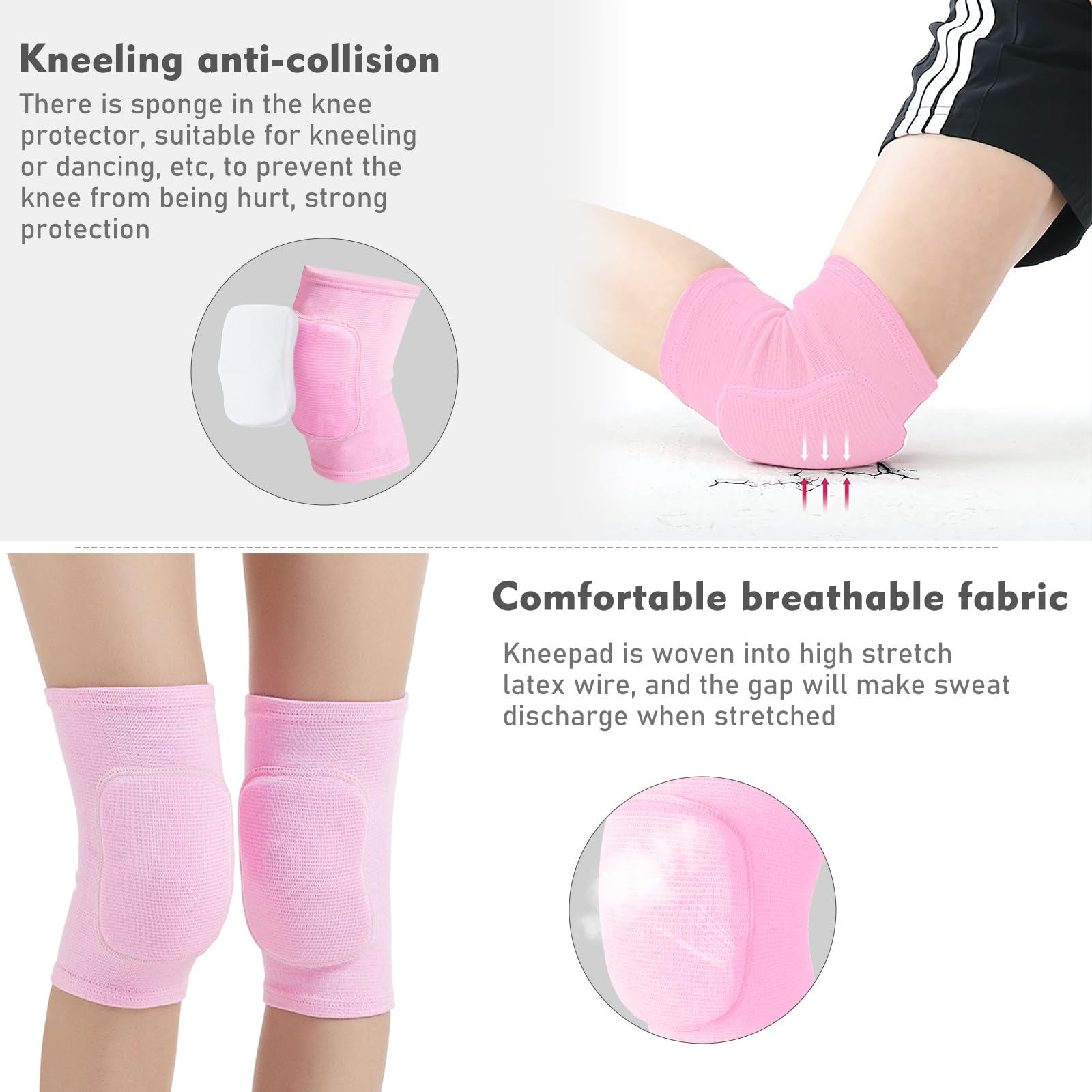 Volleyball Knee Pads, Dance Knee Pads, Soft Breathable Thick Sponge Youth Knee Pads for Men Women Knees Protective, Knee Pads for Dance Volleyball Workout etc Various Sports (M, Pink)