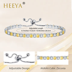 Yellow Tennis Bracelets for Women,Sterling Silver Bracelet-Yellow Adjustable Diamond Bracelet,Silver Crystal Friendship Bracelet,Lady Bracelet Cubic Zircona Jewllery Birthday Gifts for Her