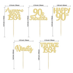 Gyufise 30 Pack Gold Glitter 90th Birthday Cupcake Toppers Vintage 1934 Awesome Since 1934 Hello 90 Cake Topper Seventy 90 & Fabulous Cupcake Picks 90th Birthday Cake Decorations Supplies