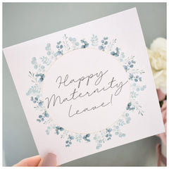 Happy Maternity Leave Card   Baby Shower   Pregnancy Congratulations   Mummy To Be Card   Eucalyptus Grrenery Wreath   148mm Square Modern Greeting Card