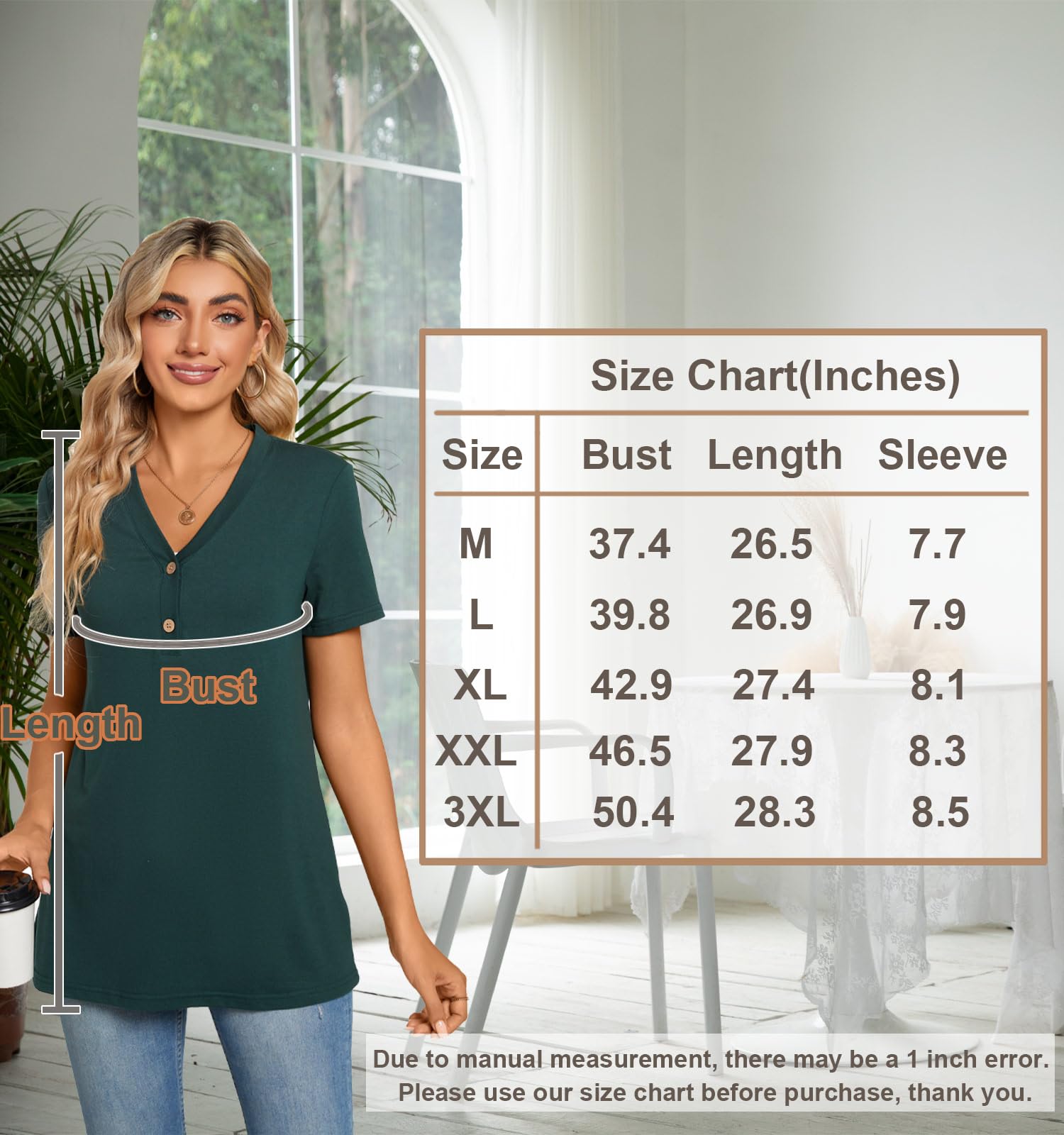 BISHUIGE Womens Henley Short Sleeve Tunic Tops Button Up Loose T-Shirts V-Neck Casual Blouses, M, Pink Camo