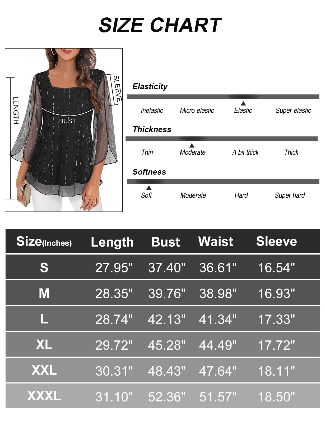 Syphiby Work Blouses for Women UK, 3/4 Sleeve Tops Dressy Casual Double Layered Square Neck Double Layers Mesh Shirts Ladies Evening Tops Womens Going Out Tops