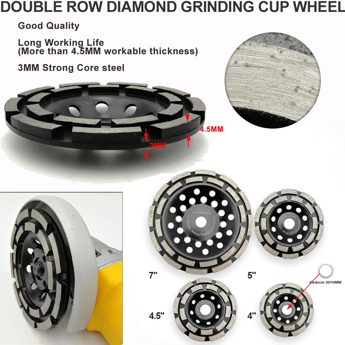 SHDIATOOL Diamond Grinding Cup Wheel 100mm Double Row for Marble Concrete Masonry Granite