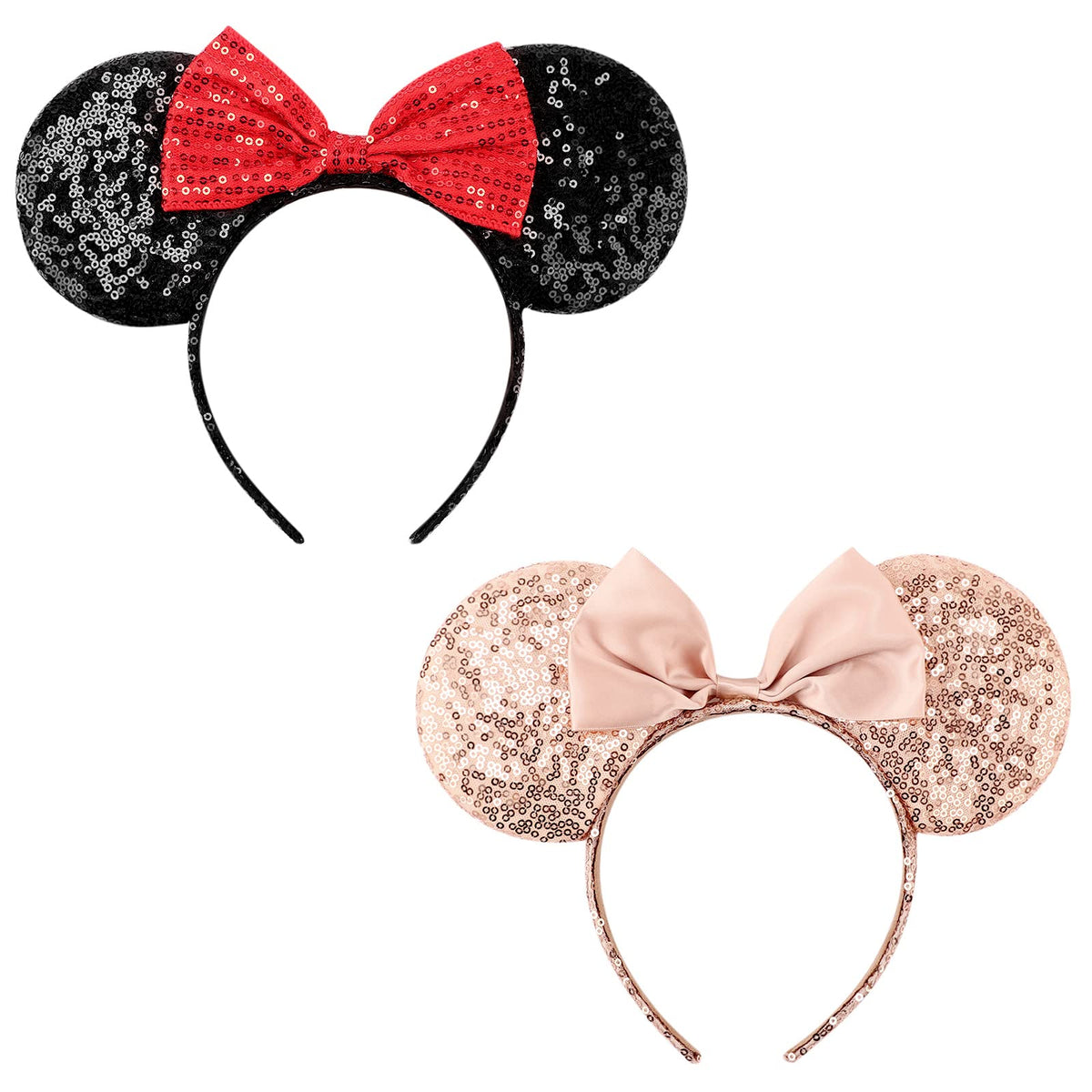 DRESHOW 2 Pack Mouse Ears Bow Headbands Glitter Party Decoration Cosplay Costume for Women