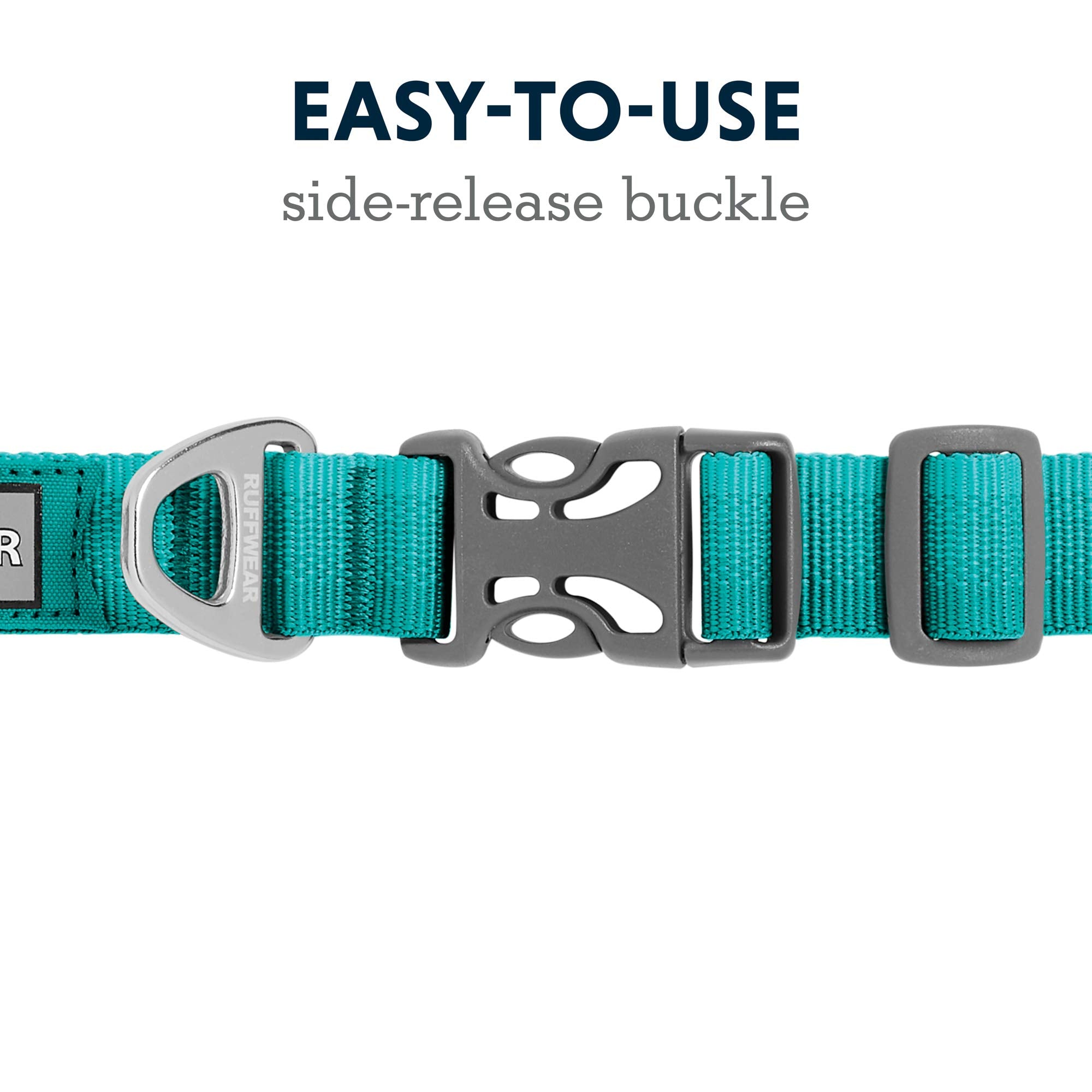 RUFFWEAR Front Range Dog Collar, Strong Tubelok Webbing, Aluminium Lead Attachment Ring & Side-Release Buckle, Bright Everyday Stylish & Durable Neck Wear Accessory, Aurora Teal (Small, 28-36 cm)