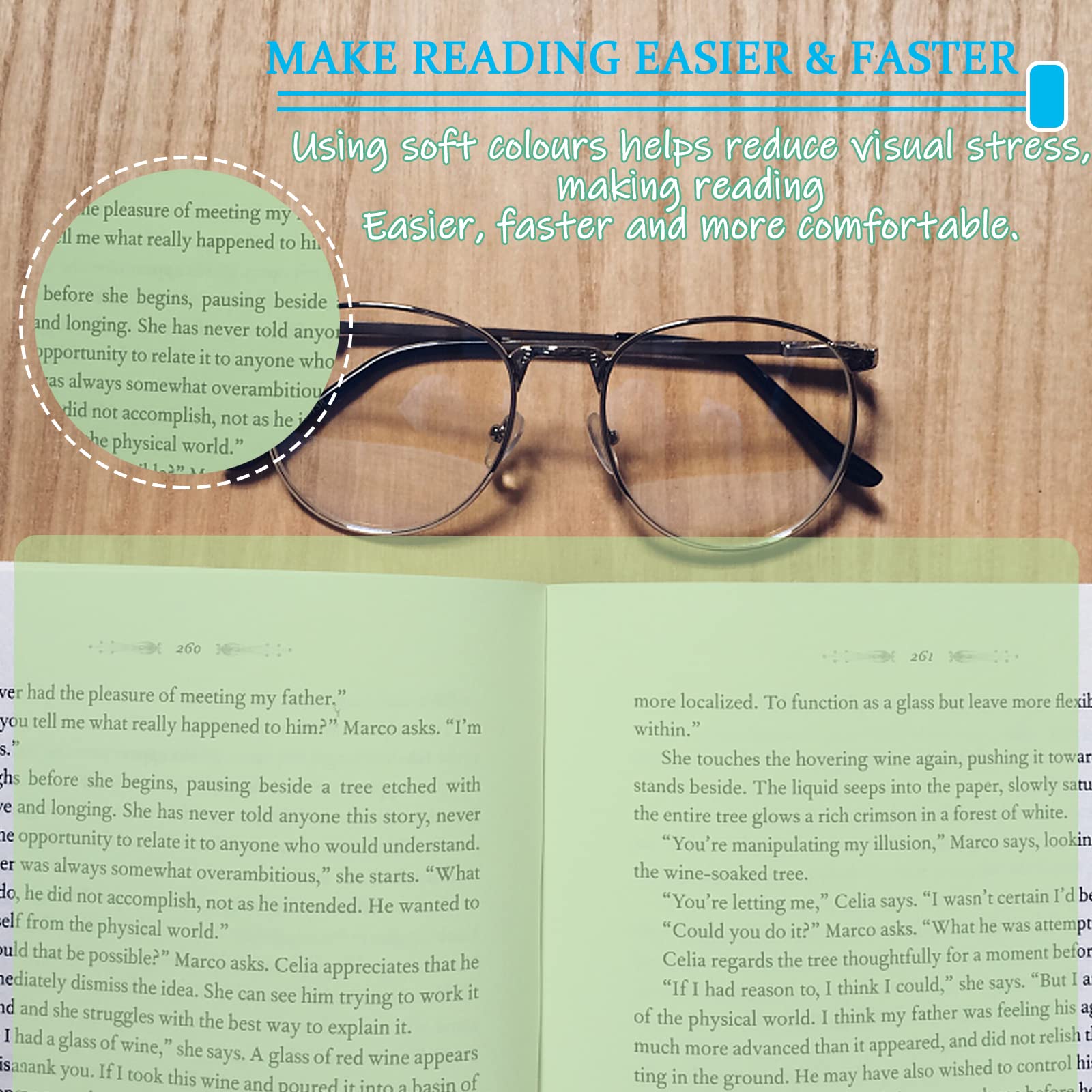 Wendergo 8x A4 Colour Overlays for Dyslexia, Dyslexia Reading Overlays Aid, Light Coloured Plastic Guided Reading Overlays for Dyslexia, ADHD, Irlens Syndrome, Reduce Visual Stress