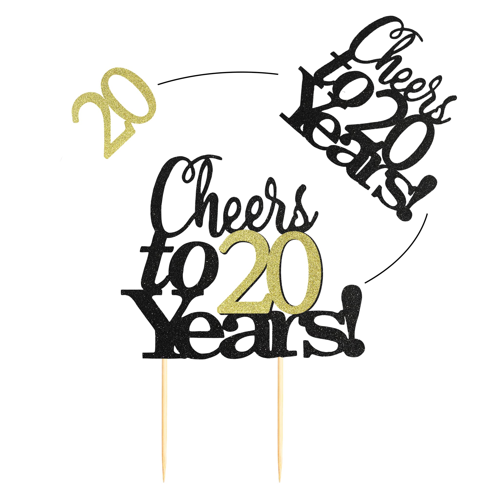 Sumerk Cheers to 20 Years Cake Toppers 20th Birthday Cake Topper Wedding Anniversary Party Decorations Supplies - 1 Pack