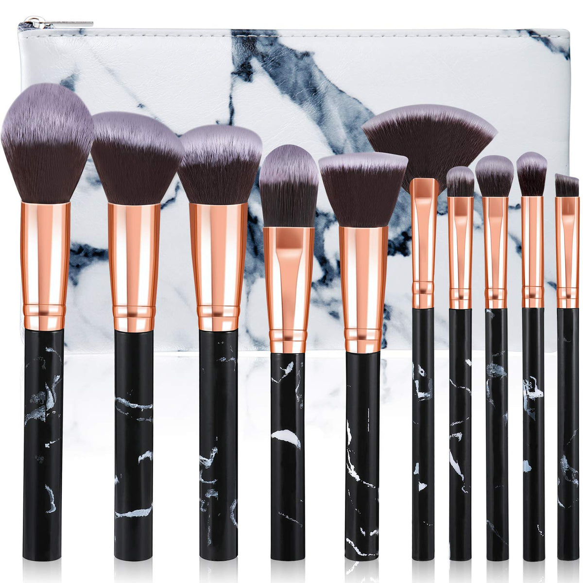 Makeup Brushes, 10pcs Professional Marble Makeup Brush Set, Premium Synthetic Kabuki Foundation Brush Makeup Sets for Eyeshadow Eyebrow Foundation Brush Concealer, Make Up Brush Set with Cosmetic Bag