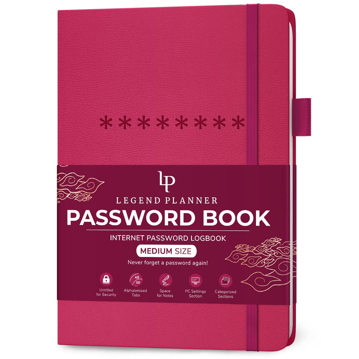 Legend Planner Password Book with Alphabetical tabs. Internet Address Keeper Logbook. Journal for Website Logins, Medium 13x19.5cm (Hot Pink)