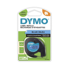 DYMO LetraTag Plastic Labels   Authentic   12 mm x 4 m Roll   Black Print on Blue Labels   Self-Adhesive Multipurpose Labels for LetraTag Label Makers