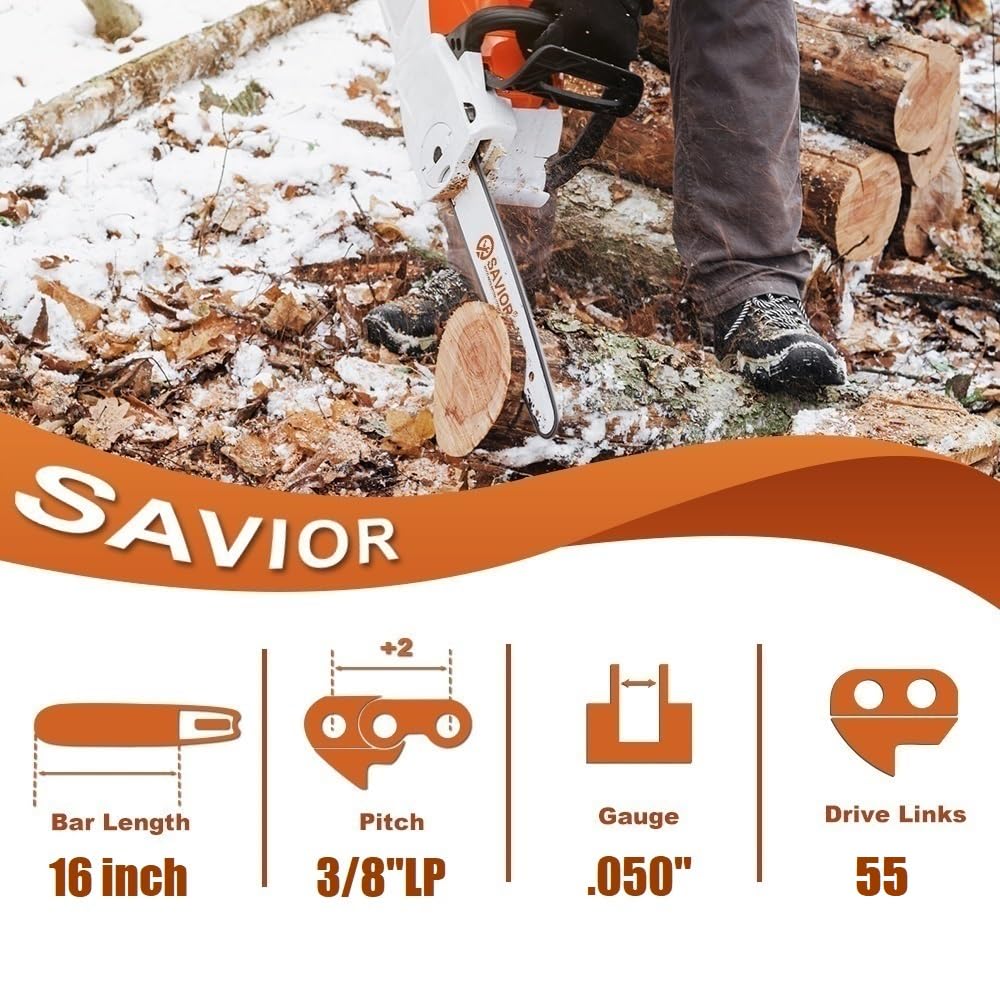 Savior 2 x Chainsaw Chain for 16 Inch (40 cm) Bar, 55 Drive Links, 3/8 inchesLP Pitch, 050 Gauge, Saw Chains Compatible for Stihl MS180 MS181 MS200T MS211 MS201T MS231