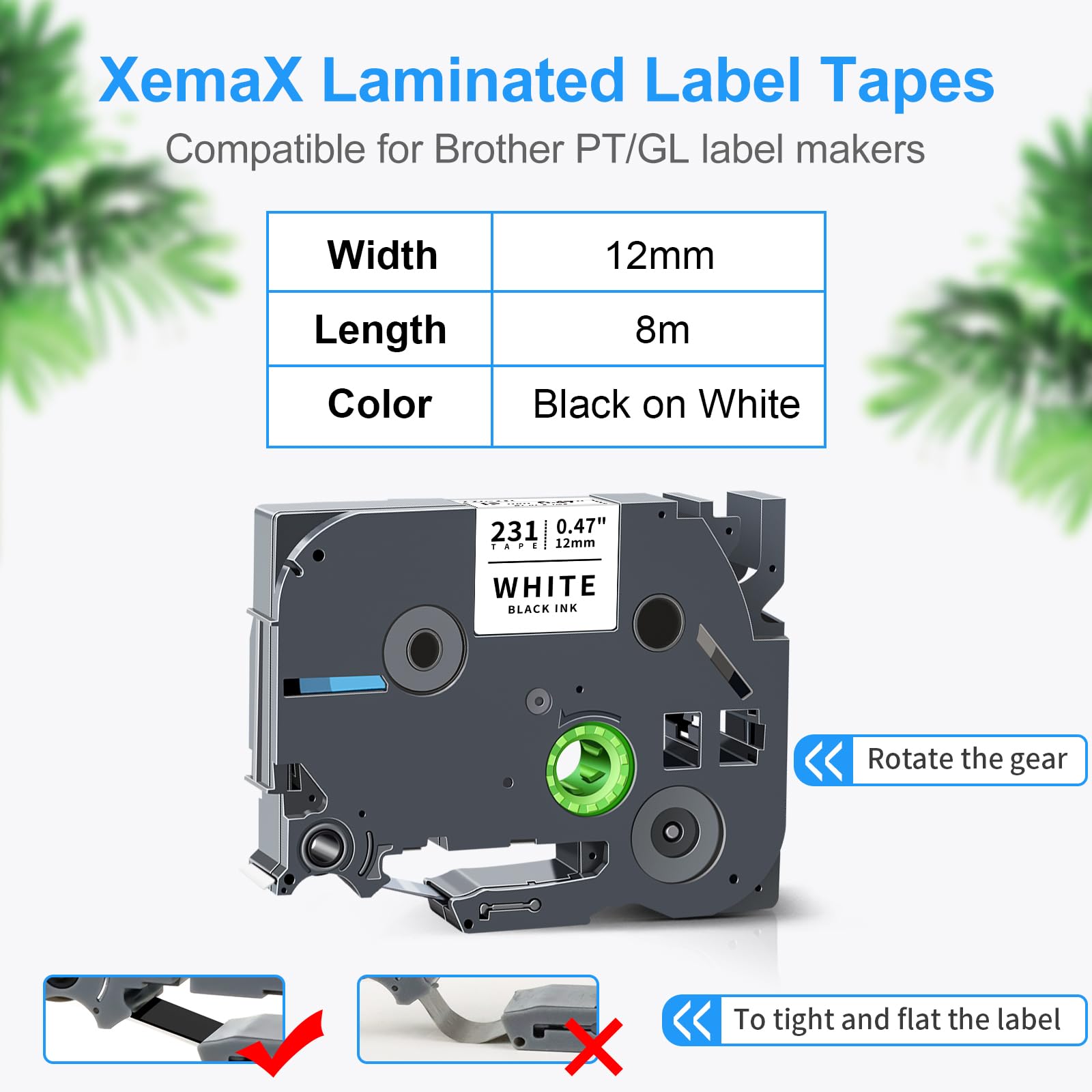 3X XemaX Label Tape Compatible for Brother Label Printer Tape 12mm TZe-231 P-Touch Label Tape Cassette for Brother P-Touch Labeller PT-E110 H100R H110 H101C H108 E100 H100LB H105, Black on White