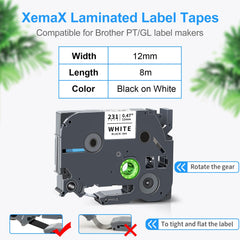 3X XemaX Label Tape Compatible for Brother Label Printer Tape 12mm TZe-231 P-Touch Label Tape Cassette for Brother P-Touch Labeller PT-E110 H100R H110 H101C H108 E100 H100LB H105, Black on White