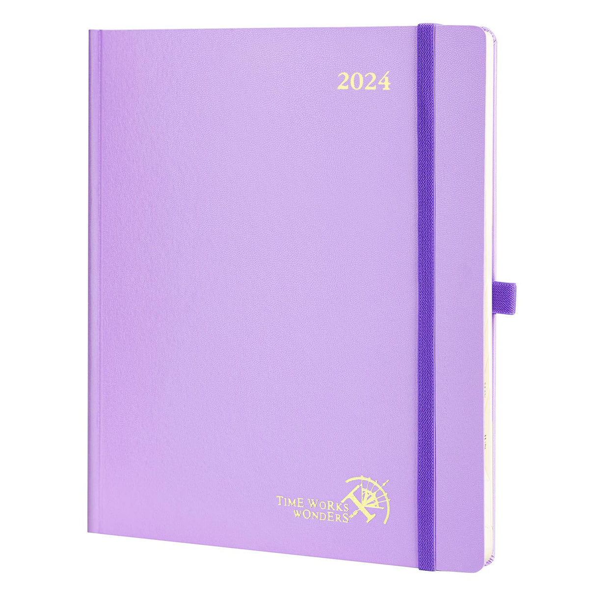 POPRUN Week to View Diary 2024 26.5 x 21.5 cm Hardback Large 24 Weekly Planner Vertical with Dotted Note Pages, Foldable Inner Pocket, 100 GSM FSC® Paper - Violet