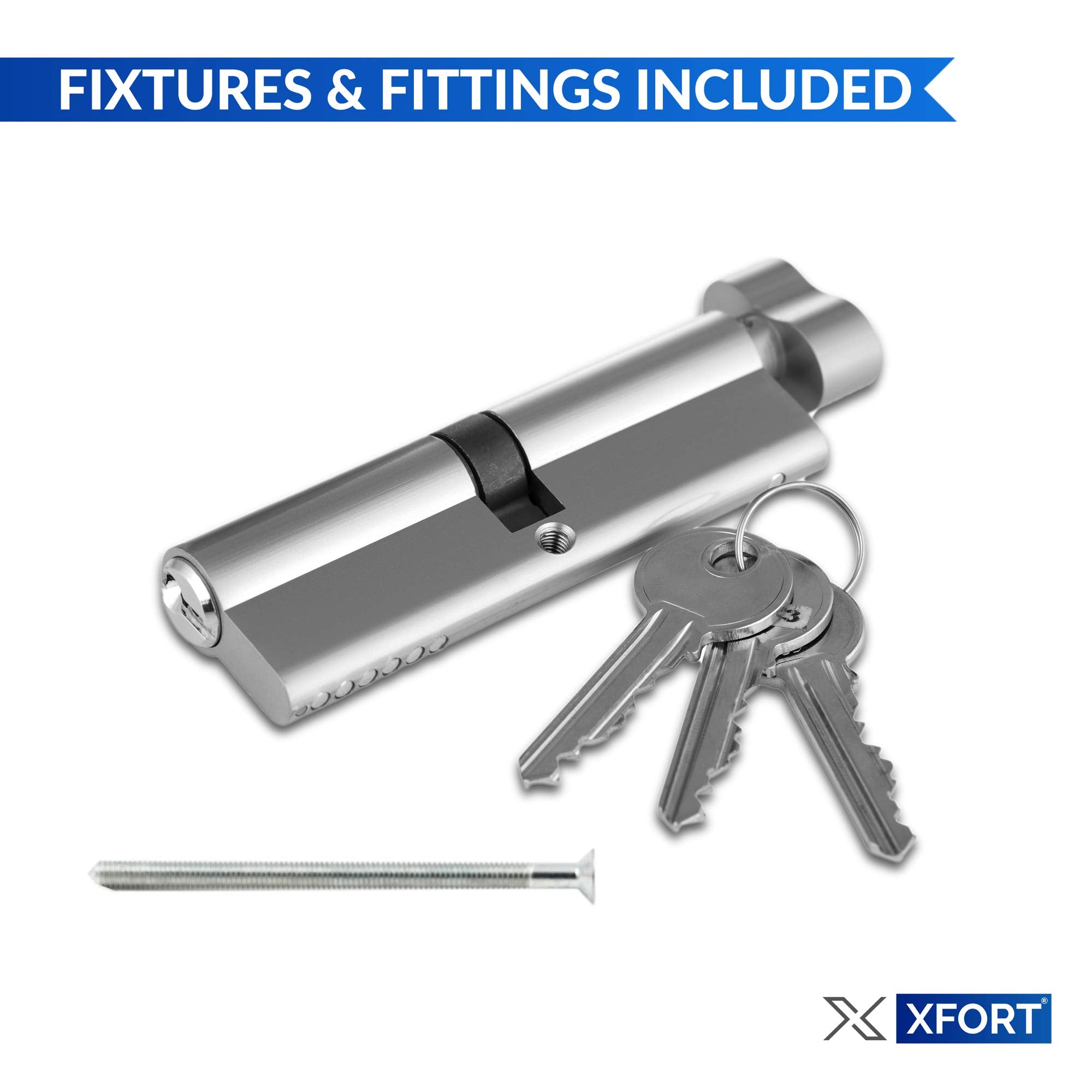 XFORT® Chrome 35T/55 Thumb Turn Euro Cylinder Lock (90mm), Euro Door Barrel Lock with 3 Keys, Anti-Bump, Anti-Drill, Anti-Pick Door Lock with Key, High Security for Wooden, UPVC and Composite Doors.