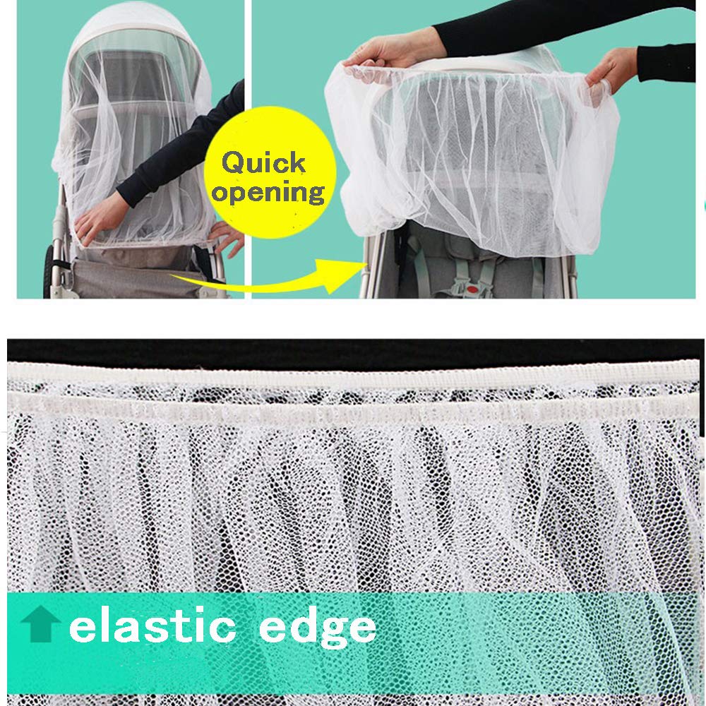 Pram Net, 2 pack Universal Mosquito Fly Bug Insect Net Protection Cover for Pushchair buggy carrycot stroller bassinet basket jogger Travel cot White