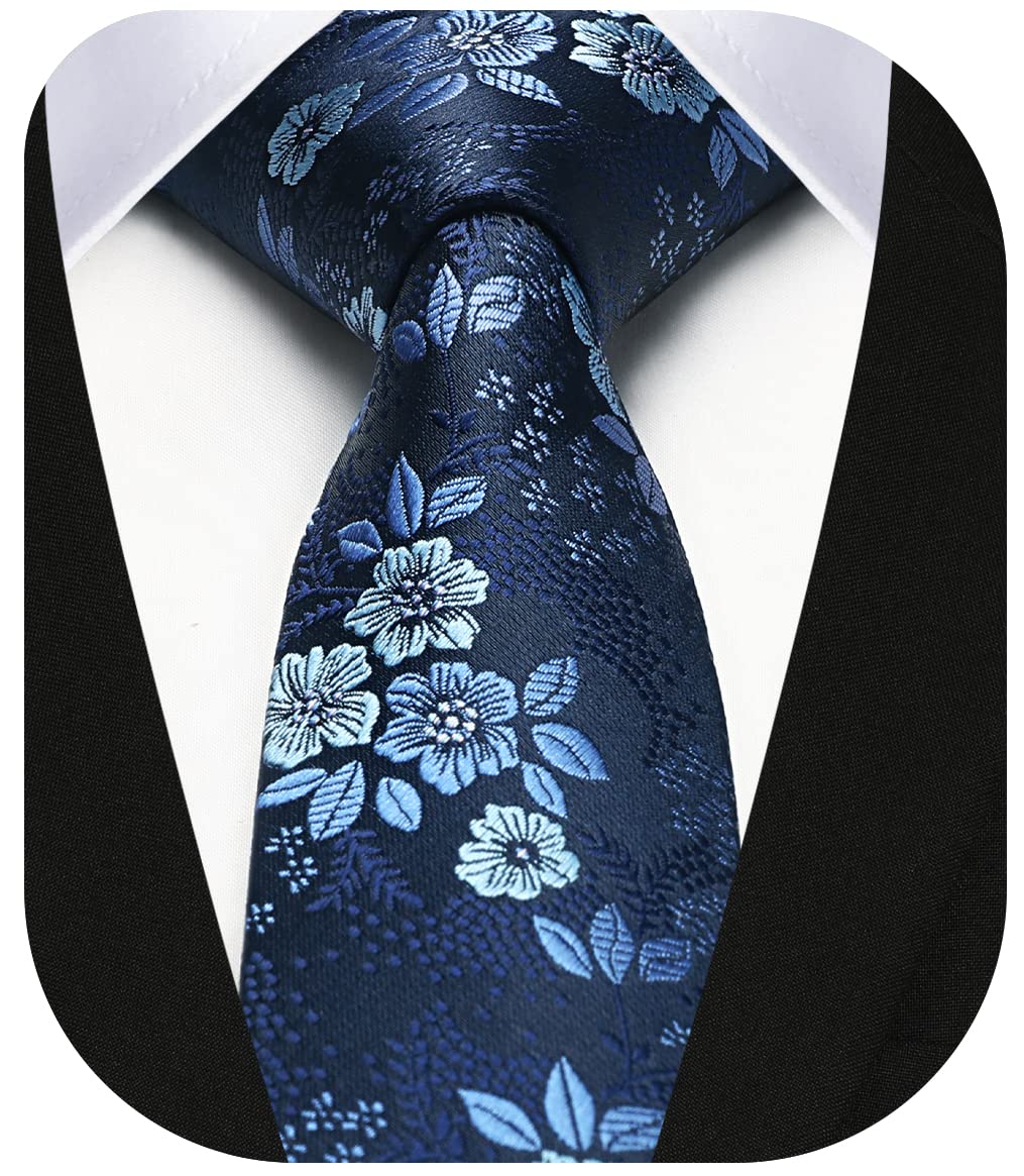 Enlision Mens Tie Slim Ties for Men Classic Blue Floral Silk Neckties for Formal Wedding Business Party 6cm