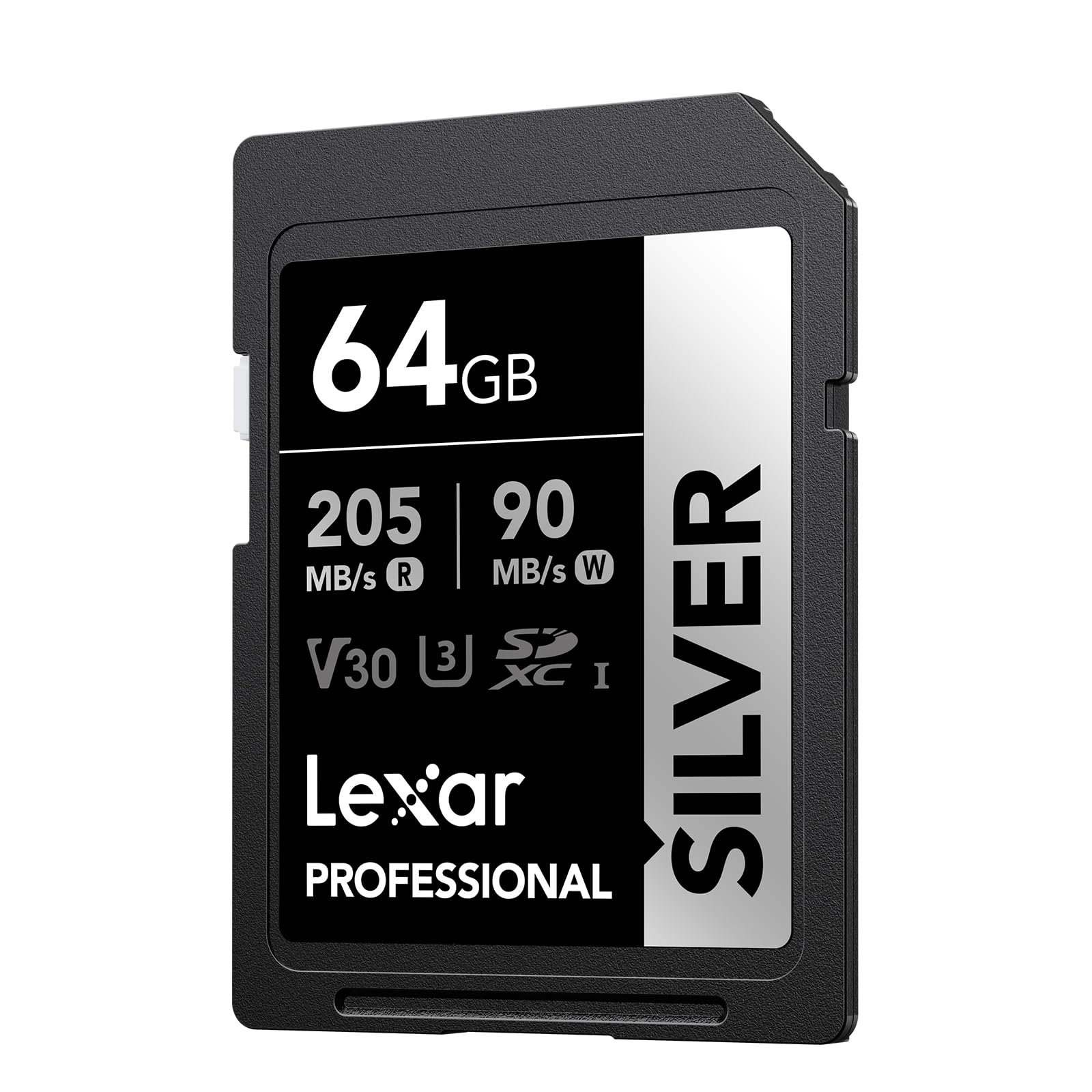 Lexar 64GB SD Card SILVER, Up to 205MB/s Read, 90MB/s Write, SDXC UHS-I Memory Card, Class 10, U3, V30, SD Card for Professional Photographers, Videographers, Enthusiasts