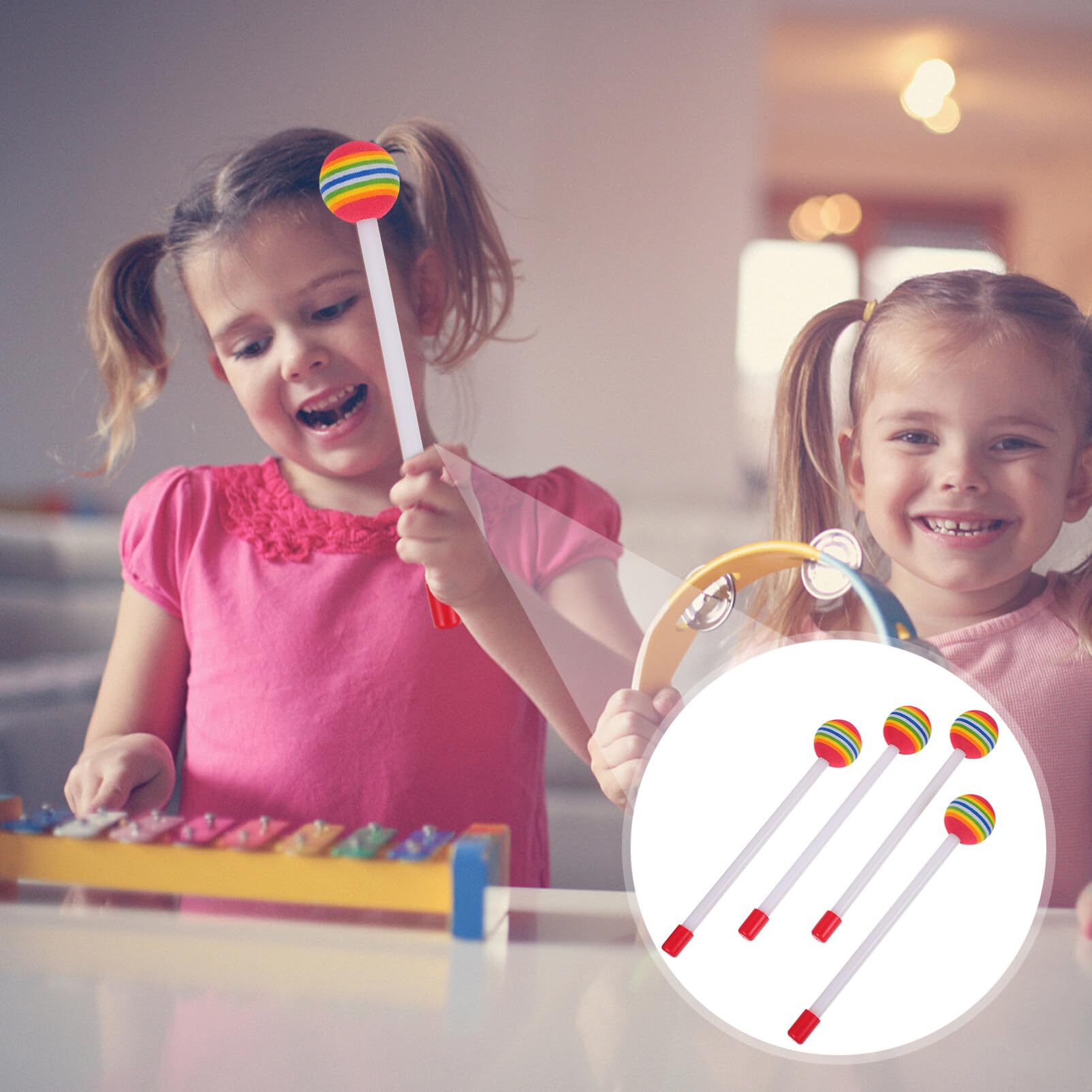 Xylophone Mallets 4 Pcs Lollipop Felt Drum Stick Children Percussion Drumsticks Foam Head Percussion Sticks Kids Musical Instruments for Drums Snare Drums Glockenspiel Drum Stick