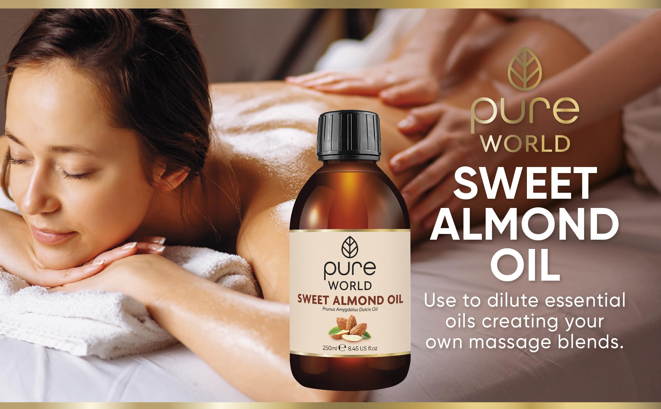 Pure World Natural Almond Oil 250ML REAL 100% Pure and Undiluted. Premium Quality Almond oil – Message, Skin, Nails, Body and Face, Vegan.