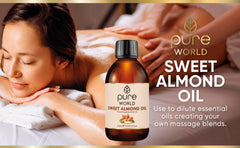 Pure World Natural Almond Oil 250ML REAL 100% Pure and Undiluted. Premium Quality Almond oil – Message, Skin, Nails, Body and Face, Vegan.