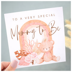 Very Special Mummy To Be Card. Pregnancy Congratulations. Baby Shower Card. Neutral Dried Pampas Flowers & Rainbow Arch. Nude Pink Beige. Square Modern Greeting Card