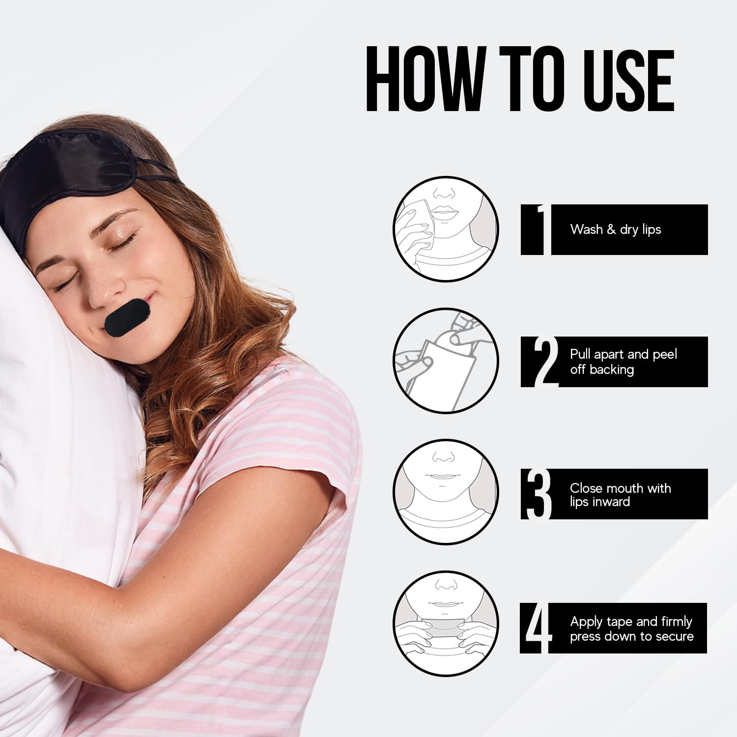 Longevity Sleep Tape (Black) - Mouth Tape for Sleeping, Snoring Aid, Improved Nasal Breathing, Strong But Gentle Adhesion (30 Strips)