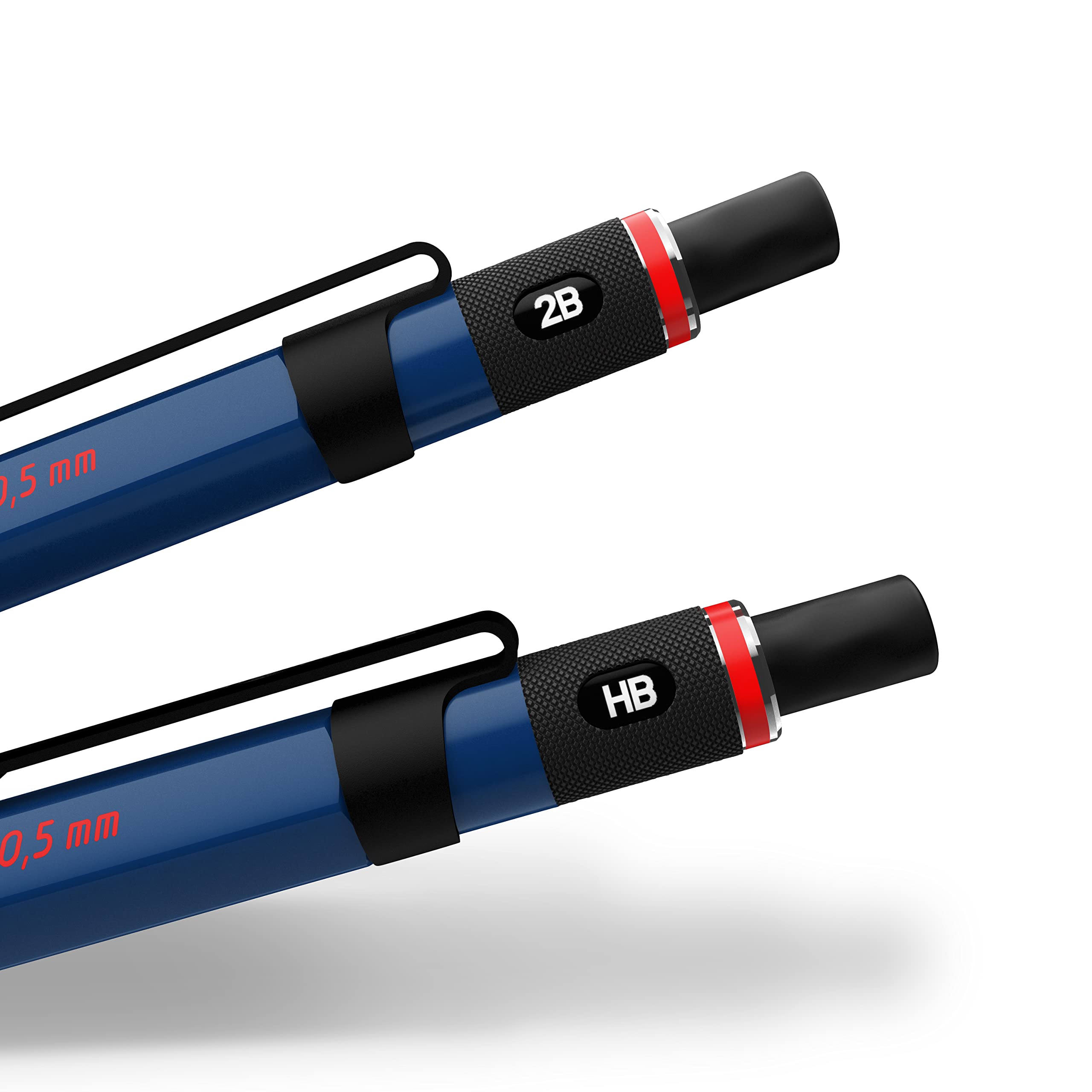 rOtring 500 Mechanical Pencil   0.5mm HB Lead   Blue hexagonal plastic barrel and non-slip textured metal grip