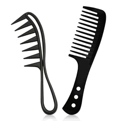 2 Pcs Wide Tooth Comb for Curls Large Teeth Shark Hair Comb,Hair Comb Shark Teeth Hair Hairstyle Tool,for Curly Wet Wavy Thick Hair Wigs Barber Salon Curl Comb(Black)