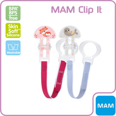 MAM Soother Clips, Pack of 2, Baby Soother Chain Fits All MAM Soothers, Newborn Essentials, Cream - Soothers Not Included (Designs May Vary)