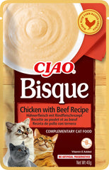 Ciao Bisque by INABA Cat Treat - Chicken with Beef - 1 Pack (40g total) / Moist Cat Treat, Delicious & Healthy Snack, Puree Food Topper, Side Dish, Complement, Natural, Grain Free